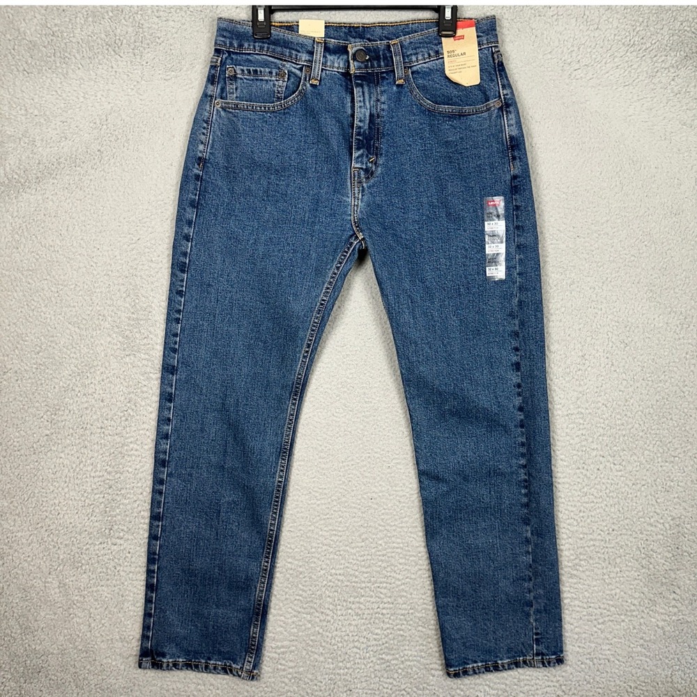 NEW Levis 505 Jeans Mens 32X30 Regular Fit Blue Straight Stretch 5-Pocket Denim